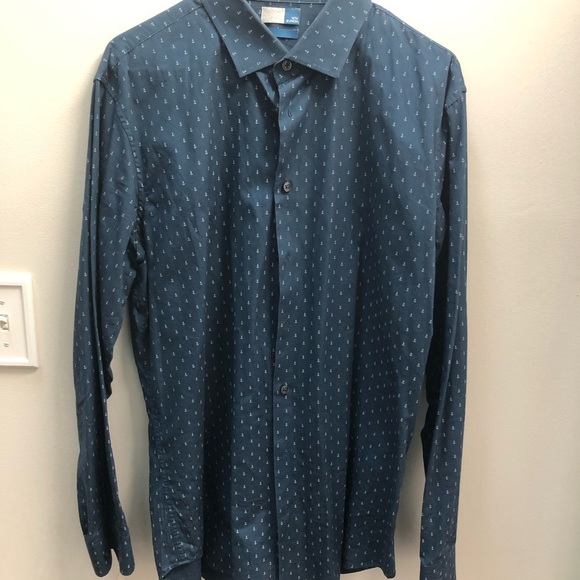 Men's Blue Patterned Shirt - Picture 1 of 3